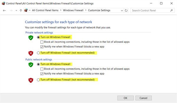 disable Windows Firewall