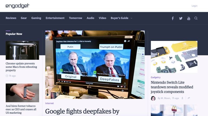 Engadget website Homepage