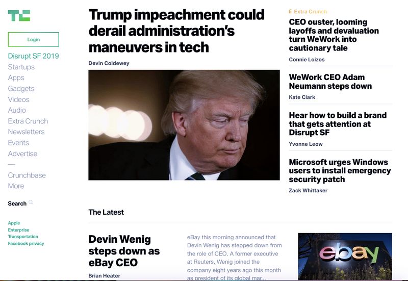 TechCrunch website homepage