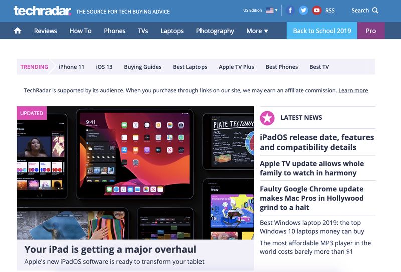 TechRadar HomePage Websites