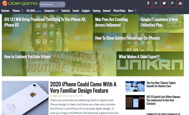 UberGizmo Website Hompage