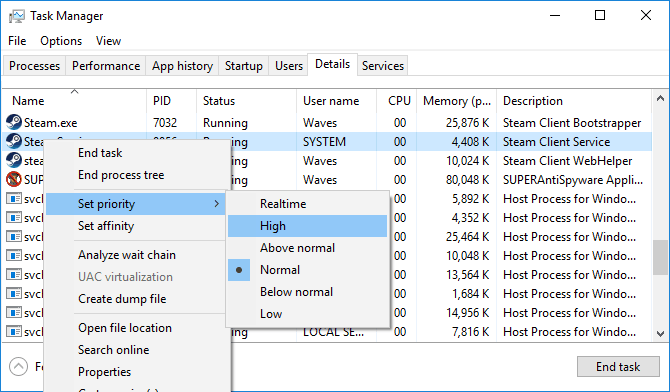 task manager high priority