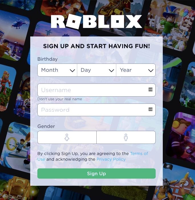 Roblox Sign up process