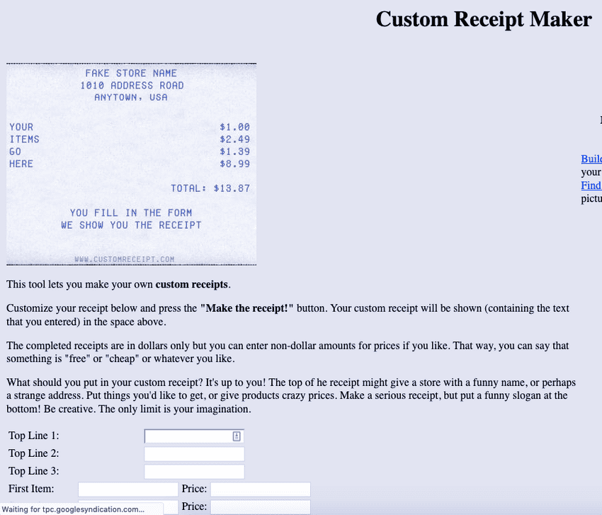 Custom Receipt Maker