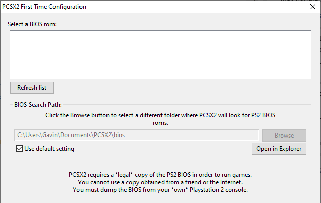 PCSX2 BIOS config