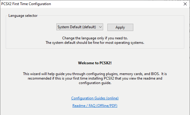 pcsx2 first time configuration