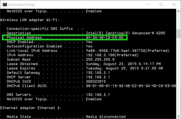 cmd network mac address